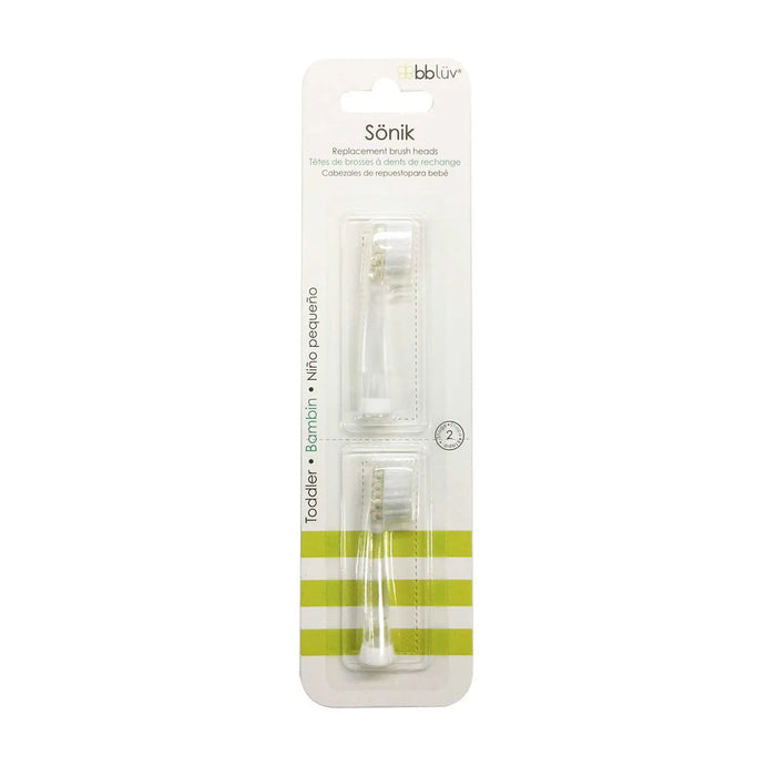 Bblüv Sönik replacement brush heads for baby toothbrushes in clear retail packaging.
