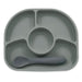 Grey silicone divided baby feeding plate with matching grey silicone spoon
