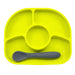 Lime green silicone baby divided plate with gray spoon, kids feeding set