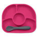 Pink silicone baby divided plate with matching feeding spoon, sectioned for toddlers