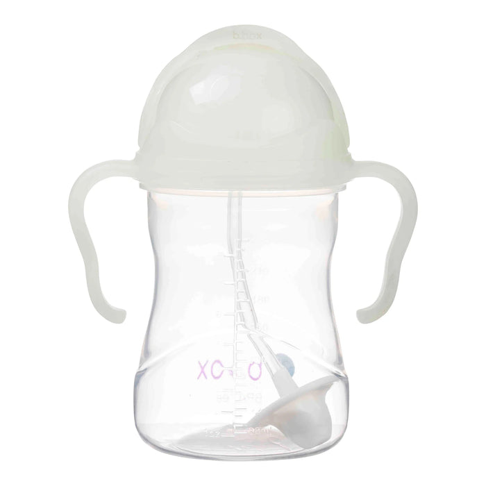 b.box baby and toddler glow in the dark sippy cup with handles, shown upright on a white background.