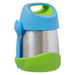 b.box insulated food jar 335ml in Ocean Breeze with blue lid and spork, shown upright on white background.