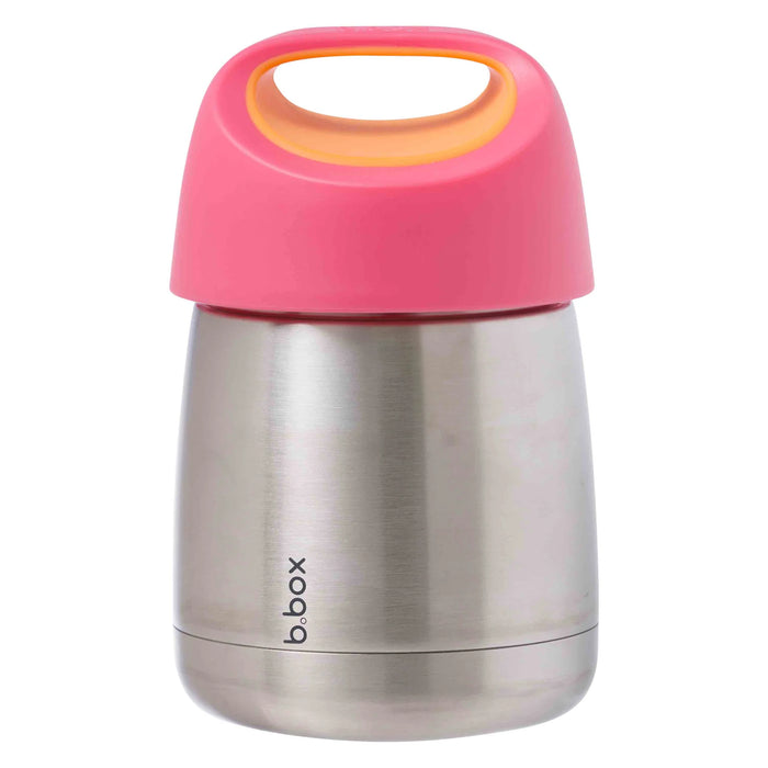 b.box insulated food jar in stainless steel with a pink lid, shown upright against a white background.