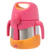 bbox insulated food jar strawberry shake with pink lid, orange base, and matching spork attached.