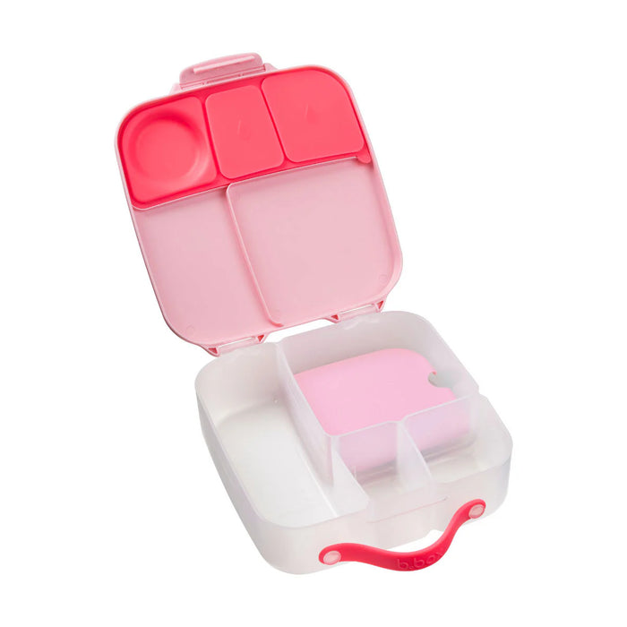 bbox lunchbox Flamingo Fizz open to show pink compartments and sections for organizing food.