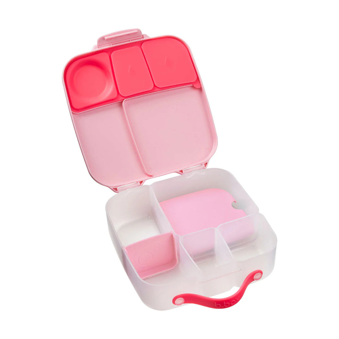 b.box lunchbox Flamingo Fizz open on white background showing multiple pink compartments.