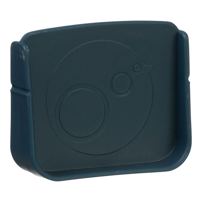 Bbox lunchbox Indigo Rose lid close-up showing embossed bird design on plain background.