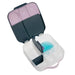 b.box indigo rose lunchbox open, showing divided compartments and ice pack insert.