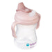 bbox silicone sippy cup in blush color shown close-up with ergonomic handles and clear base