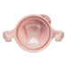 Bbox training silicone sippy cup in blush, shown from above highlighting soft spout and handles.
