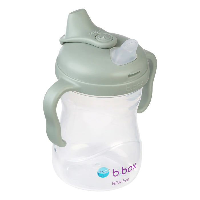 b.box silicone sippy cup in sage green color shown upright on a white background.