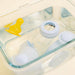BIBS glass baby bottle set with latex nipple soaking in a clear container of water.