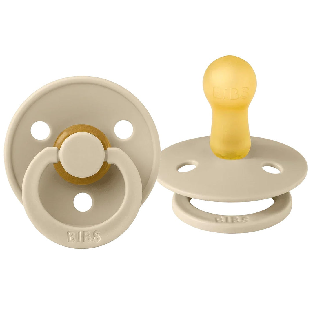 Vanilla color round baby pacifiers with rubber nipple, two-pack