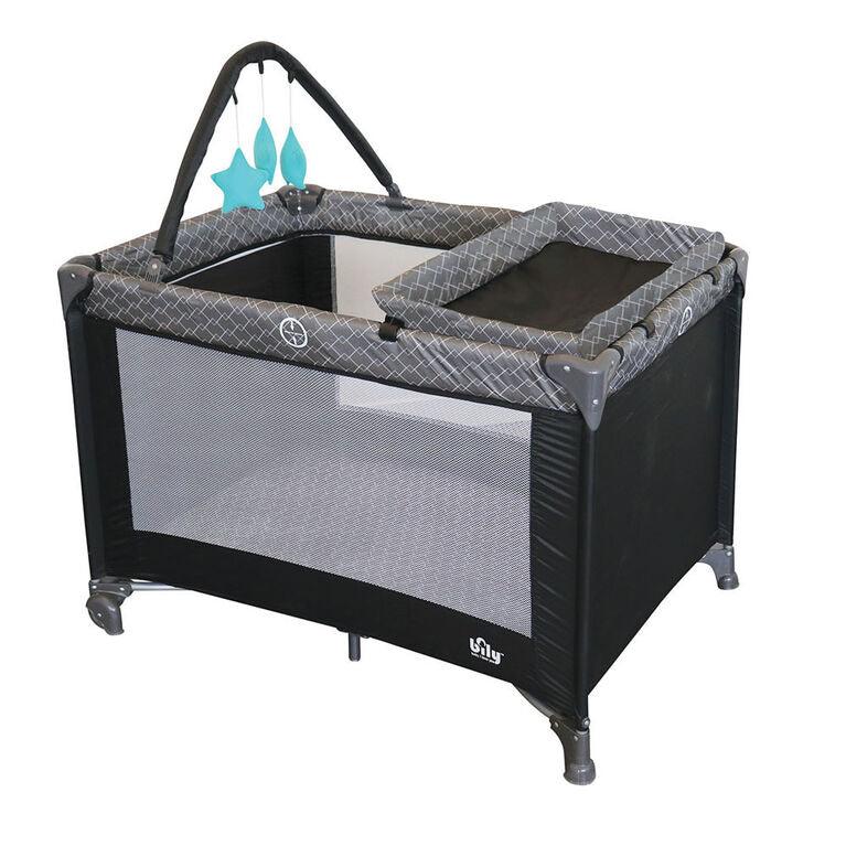 Bily Easy Go Playard with Bassinet Changer Slate Black Goldtex