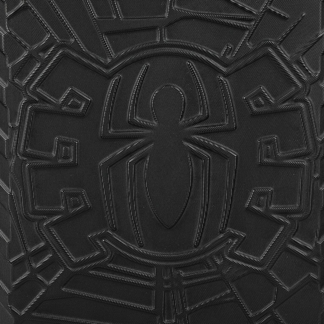 Bioworld Black Spider-Man carry-on luggage with embossed spider logo on textured hard shell.