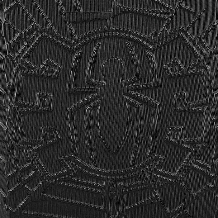 Bioworld Black Spider-Man carry-on luggage with embossed spider logo on textured hard shell.