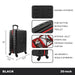 Bioworld Black Spider-Man carry-on luggage with 3D web design, shown upright with handle and wheels.