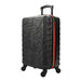 Bioworld Black Spider-Man carry-on luggage with embossed spider design, standing upright on wheels.