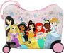 Bioworld Disney Princess ride-on suitcase with cartoon princesses on a light pink hard shell.