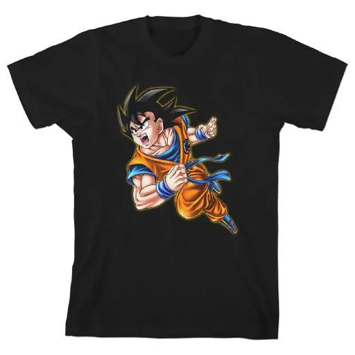 Bioworld Dragon Ball Z Goku tee featuring Goku in an action pose printed on a black t-shirt.
