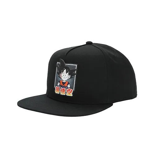Bioworld Dragon Ball Z Goku Kanji snapback hat with Goku graphic on the front, shown on a white background.