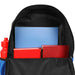 Bioworld Marvel Spiderman Miles Morales kids backpack open, showing books and a red water bottle inside.