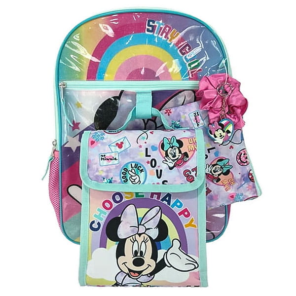Bioworld Disney Minnie Mouse Rainbow 5 Piece Kids 16" Backpack Set