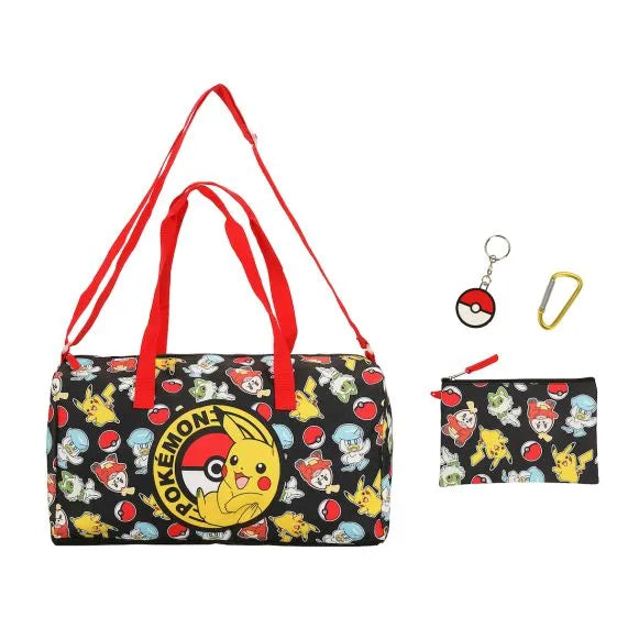Bioworld® Pokémon 5-Piece Kids Duffle Bag Set with Utility Case, Poké Ball Keychain & Carabiner