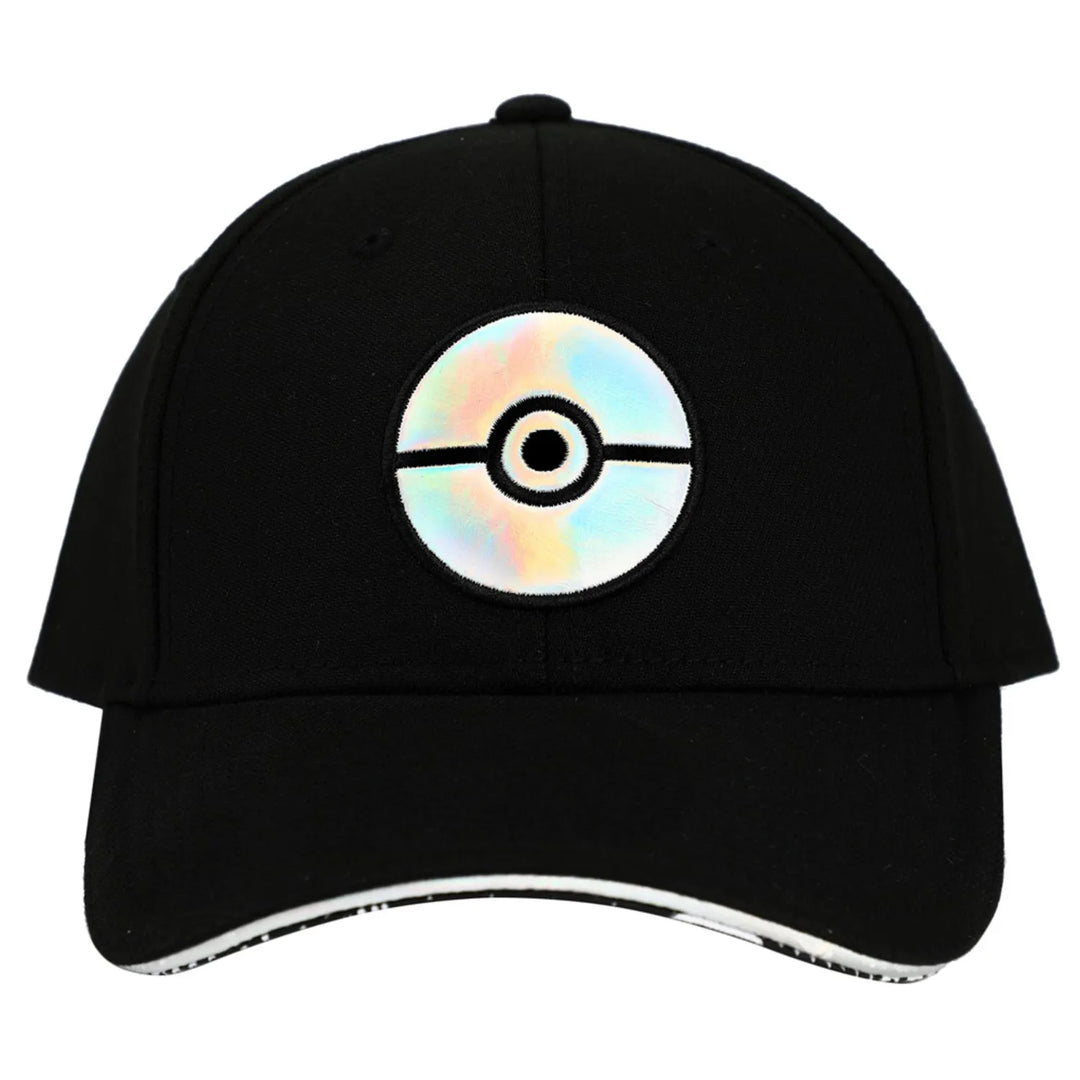 Bioworld Pokémon Black Elite Holographic Pokéball Snapback Hat shown from the front against white.