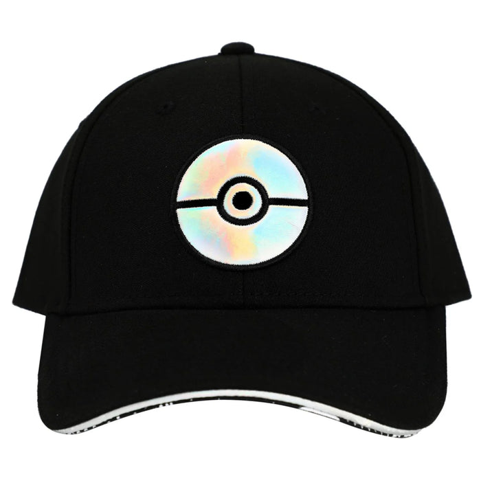 Bioworld Pokémon Black Elite Holographic Pokéball Snapback Hat shown from the front against white.