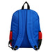 Bioworld Pokemon Pikachu backpack set shown from the back with blue straps and red mesh pockets.