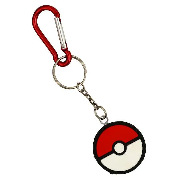 Pokémon Poké Ball keychain with red carabiner clip shown on a white background.