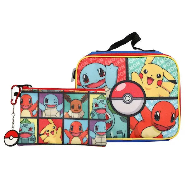 Bioworld Pokémon Pikachu 5-piece backpack set featuring colorful character graphics on a white background.