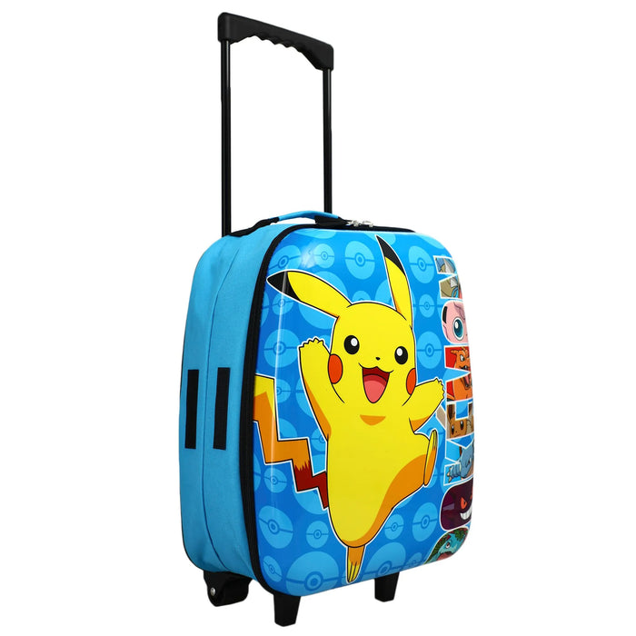 Bioworld Pokémon Pikachu kids folding luggage in blue with Pikachu character design on front