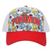 Bioworld Pokémon starter character kids snapback hat with colorful Pikachu, Bulbasaur, and Squirtle print.