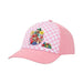 Super Mario Bros checkers youth snapback hat in pink with Mario characters on the front panel.