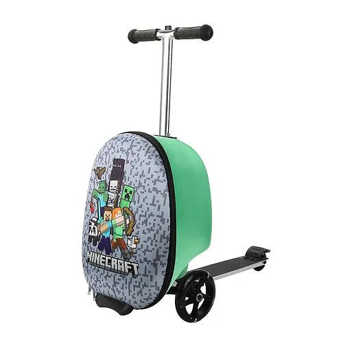Bioworld Minecraft LED scooter luggage for kids shown upright with character print on front.