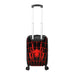 Spider-Man black and red kids luggage with web and spider design, shown upright on wheels.