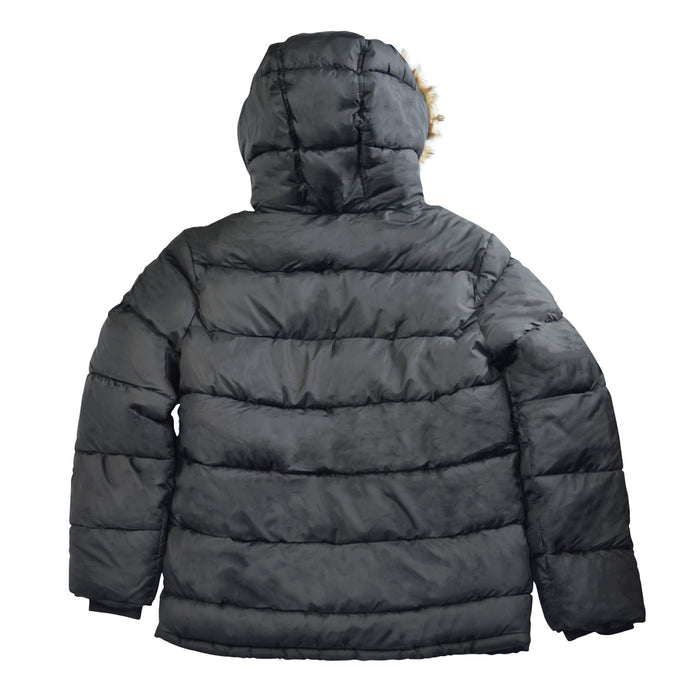 Manteau d’hiver garçon Minoti Noir avec capuchon en fausse fourrure – Tailles 2 à 14