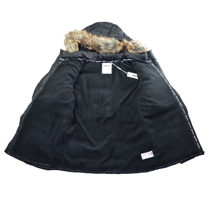 Manteau d’hiver garçon Minoti Noir avec capuchon en fausse fourrure – Tailles 2 à 14