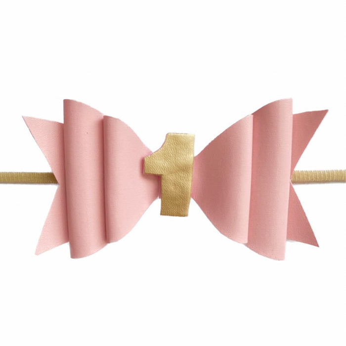 Baby Wisp First Birthday Headband - Pink Hair Bow 3-24M