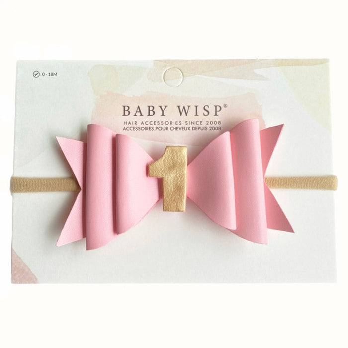 Baby Wisp First Birthday Headband - Pink Hair Bow 3-24M