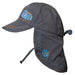 Calikids boys UV hat with flap in dark grey, dinosaur embroidery, displayed on a white background.
