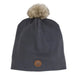 Calikids mid-season knit beanie hat in dark grey with a faux fur pom-pom, shown on white background.