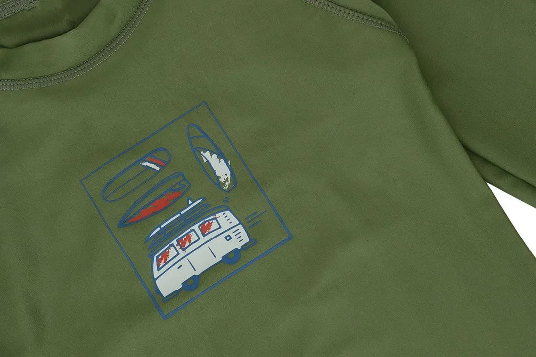 CaliKids® - Calikids Toddler & Kid Boys’ Long Sleeve Rashguard – Green with Van Graphic – Sizes 12m to 7Y