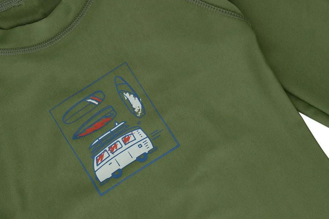 CaliKids® - Calikids Toddler & Kid Boys’ Long Sleeve Rashguard – Green with Van Graphic – Sizes 12m to 7Y