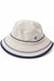 Calikids UV kids summer quick dry hat in beige with navy trim shown on a white background.