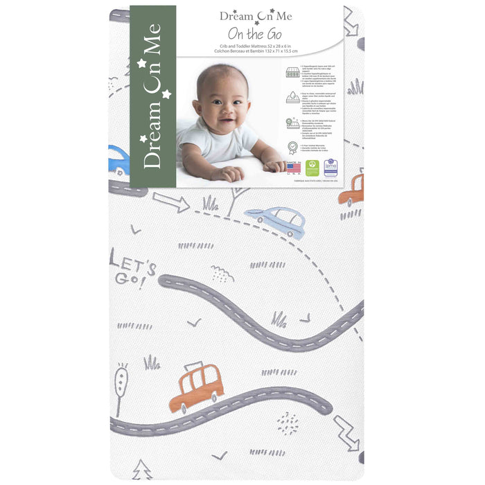 Dream On Me Cars on the Go Crib & Toddler Mattress image 2