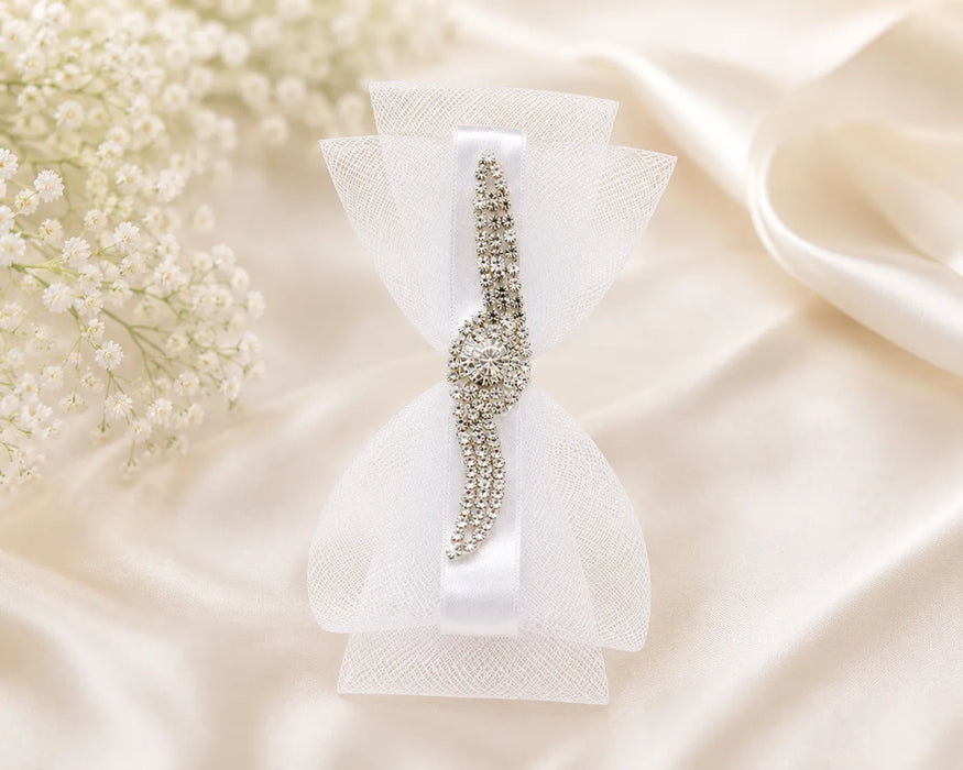 Child Creations® Rhinestone Tulle Bow Headband White HP30