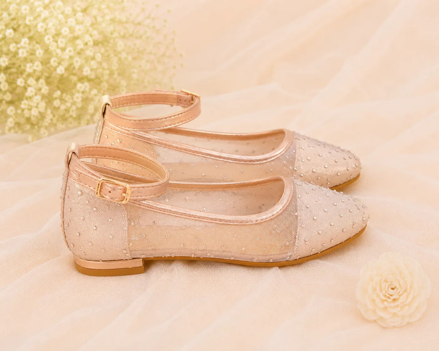 Child Creations® Chaussures en maille avec strass or rose Tailles 11-4